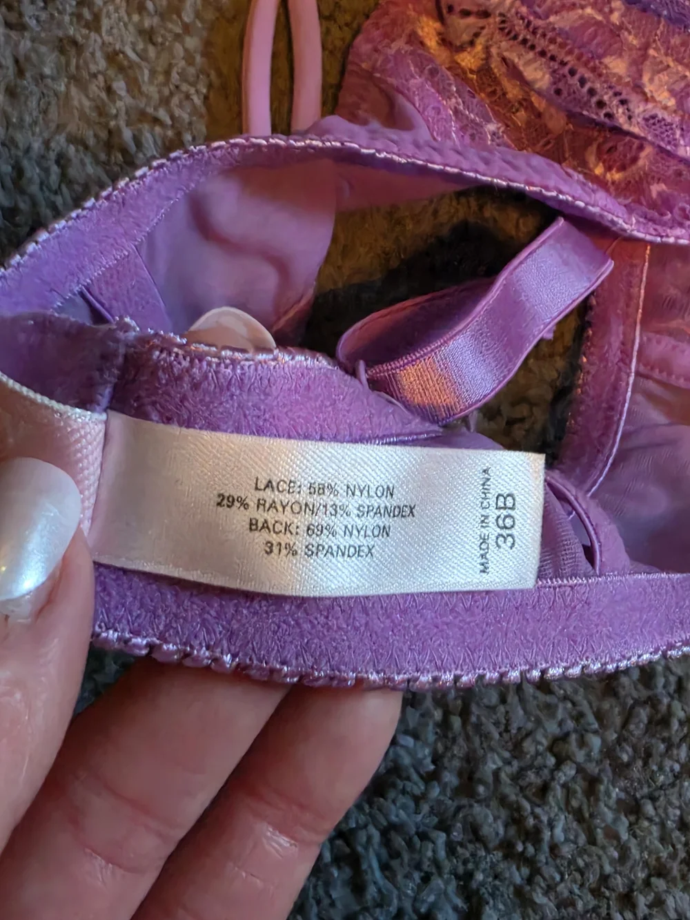 Victoria's Secret Purple Lace Underwire Bra with Floral Detail Size 36B